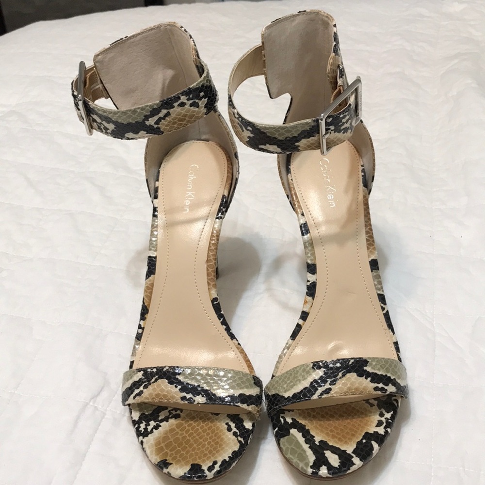 Calvin Klein Vivian leather snake embossed heels